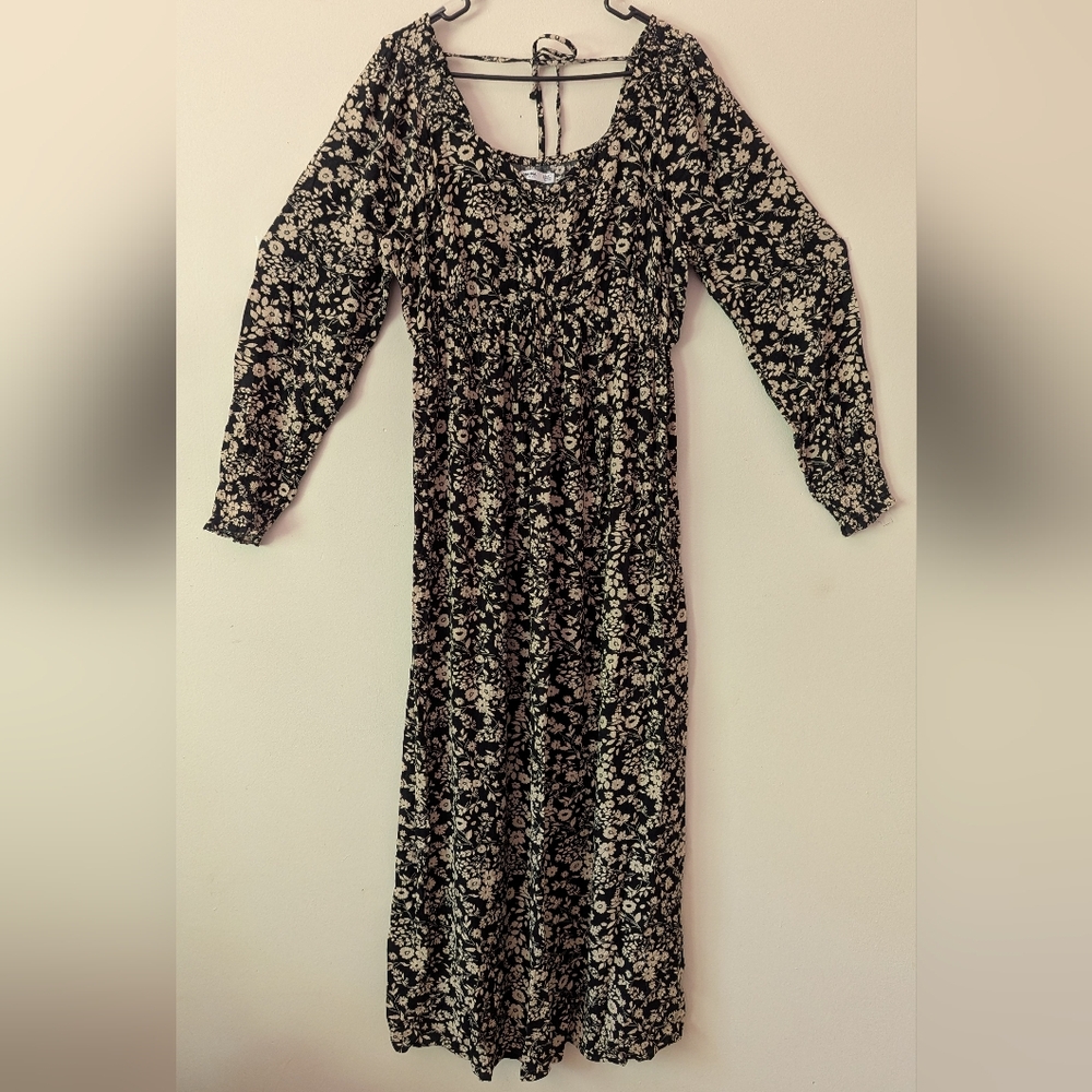Sonoma Black and Tan Floral Maternity Dress